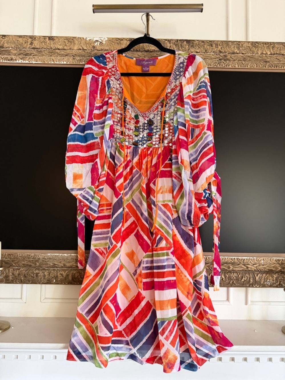 Desigual Multicolor Geometric V-Neck Dress